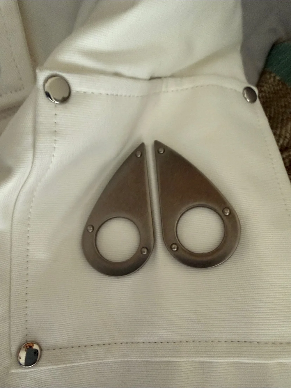 Moose Knuckles Ivory Hooded Bomber with Taupe Fur Trim